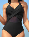 Dark Slate Gray Crisscross Halter Neck One-Piece Swimwear