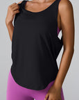 Gray Crisscross Round Neck Active Tank