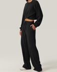 Crisscross Round Neck Top and Drawstring Pants Set