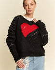 Davi & Dani Contrast Heart Dropped Shoulder Sweater