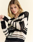 Davi & Dani Contrast Striped Crochet Drop Shoulder Knit Cover Up