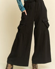 Davi & Dani Drawstring Ruched Detail Wide Leg Pants