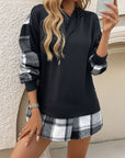 Devine Drawstring Plaid Long Sleeve Hoodie