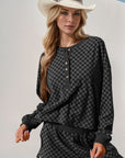 Double Take Checkered Half Button Top and Shorts Set