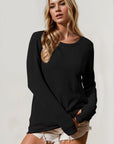 Double Take Corded Rib Thumbhole Cuff Round Neck T-Shirt