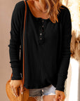 Double Take Full Size Half Button Drop Shoulder T-Shirt