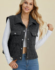 Double Take Full Size Pocketed Texture Snap Down Vest Coat