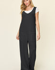 Dark Slate Gray Double Take Full Size Texture Sleeveless Wide Leg Jumpsuit