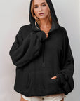 Double Take Half Zip Long Sleeve Hoodie with Kangaroo Pocket