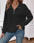 Double Take Striped Half Zip Long Sleeve T-Shirt