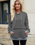 Drawstring Contrast Striped Long Sleeve Hoodie