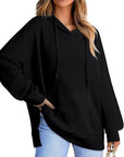 Drawstring Slit Long Sleeve Hoodie