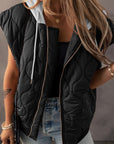 Drawstring Zip Up Hooded Vest Coat