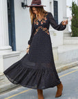 Embroidered V-Neck Long Sleeve Dress