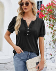 Frill Notched Short Sleeve Blouse