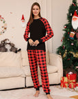 Full Size Raglan Sleeve Top and Plaid Pants Set