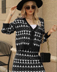 Geometric Dropped Shoulder Cardigan and Knit Skirt Set