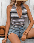 Rosy Brown Geometric Halter Neck Cropped Tank