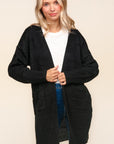 Haptics Stripe Textured Open Front Cardigan with Pockets