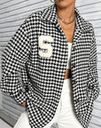 Houndstooth Button Down Long Sleeve Shacket