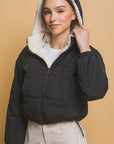 Love Tree Zip Up Cropped Hooded Sherpa Reversible Jacket