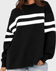 Lovelet Striped Round Neck Dropped Shoulder Sweatshirt