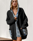 Double Take Full Size Hooded Denim Spliced Sweater Cardigan