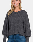 Zenana Brushed Hacci Drop Shoulder Cropped Hoodie