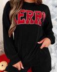 MERRY Round Neck Long Sleeve Top and Shorts Lounge Set