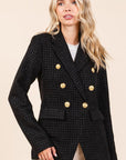 Mittoshop Plaid Texture Double-Breasted Long Sleeve Blazer