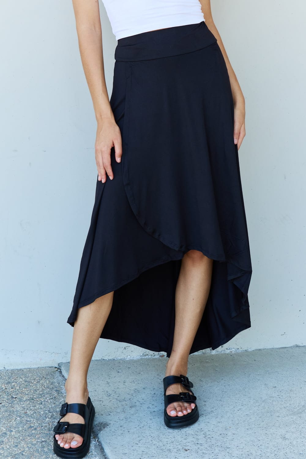 Light Steel Blue Ninexis First Choice High Waisted Flare Maxi Skirt in Black