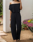 Rosy Brown Off-Shoulder Wide Leg Jumpsuit