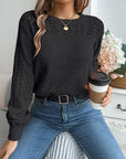 Openwork Round Neck Long Sleeve Sweater