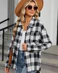 Light Slate Gray Plaid Collared Neck Long Sleeve Shirt