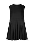 Black Pleated Round Neck Sleeveless Mini Dress