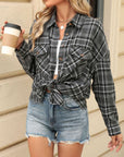 Pocketed Plaid Collared Neck Long Sleeve Shirt