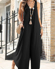 Black Pocketed Scoop Neck Wide Leg Jumpsuit