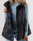 Pocketed Textured Zip Up Vest Coat