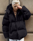 Pocketed Zip Up Hooded Puffer Jacket