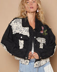 POL Crochet Patch Embroidered Button Up Jacket