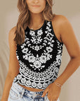 Rosy Brown Printed Round Neck Tank