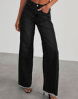 Raw Hem Wide Leg Jeans with Pockets