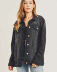 RISEN Full Size Distressed Long Sleeve Denim Jacket