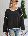 Dark Slate Gray Round Neck Dropped Shoulder Sweater