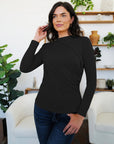 Black Ruched Mock Neck Long Sleeve T-Shirt