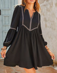 Ruched Notched Long Sleeve Mini Dress