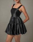 Ruched Square Neck Wide Strap Mini Dress