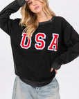 SAGE + FIG USA Letter Patch Round Neck Sweatshirt