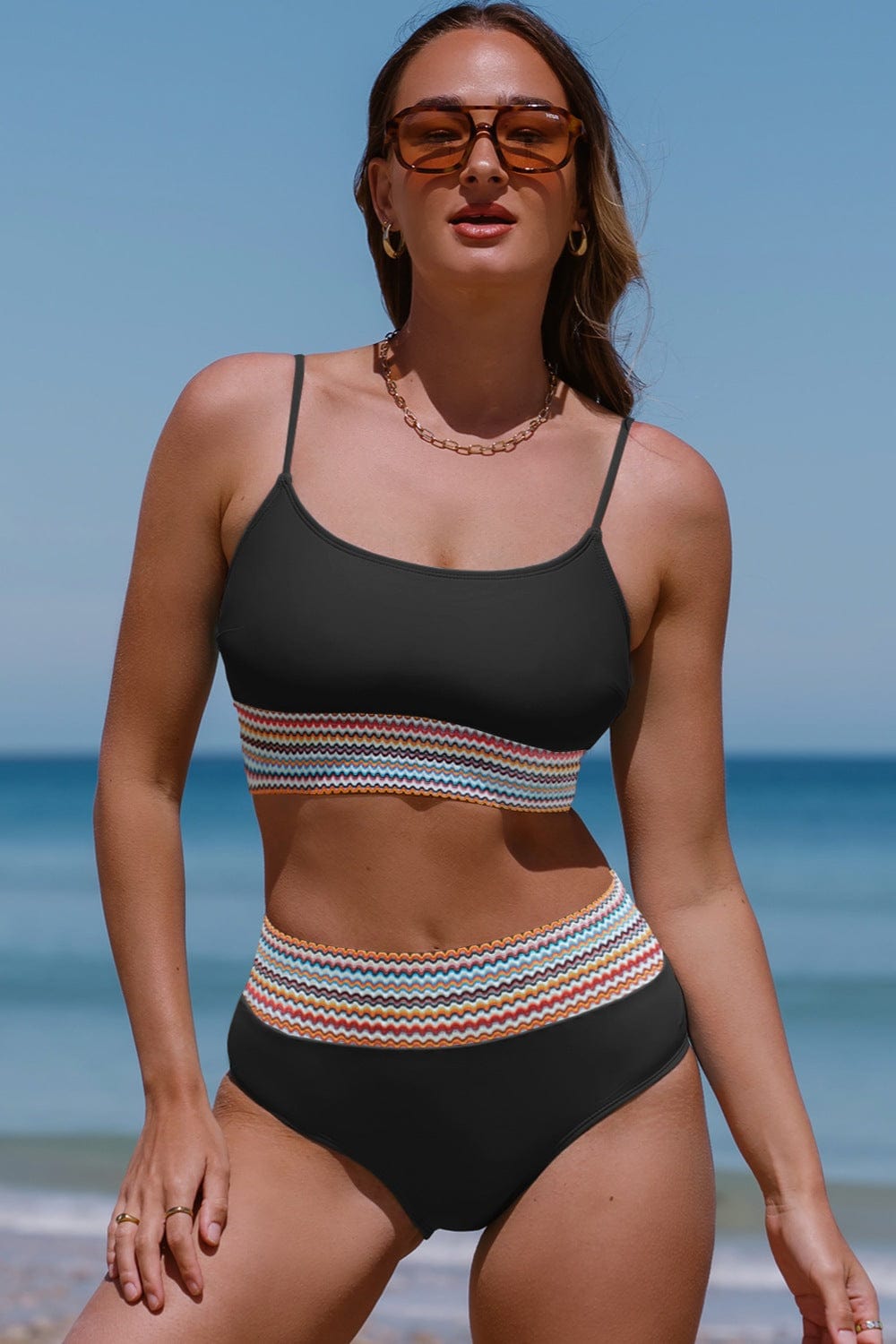 Slate Gray Scoop Neck Spaghetti Strap Two-Piece Swim Set