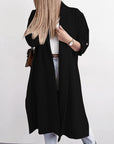 Slit Open Front Roll-Tab Sleeve Trench Coat